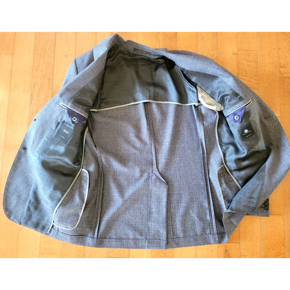 Hugo Boss Virgin Wool 40R Tailored Suit Jacket Pant 2 PC Gray Blue Set $1449 - Picture 11 of 12